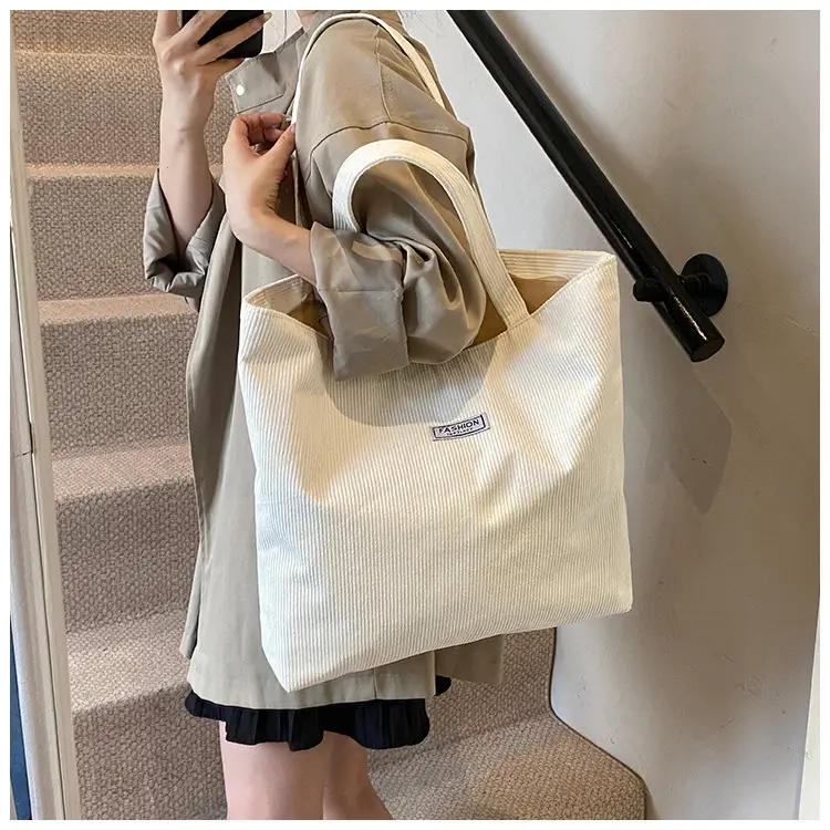 Women's Corduroy Tote Bag Brown Large Capacity 2023 — feature 22