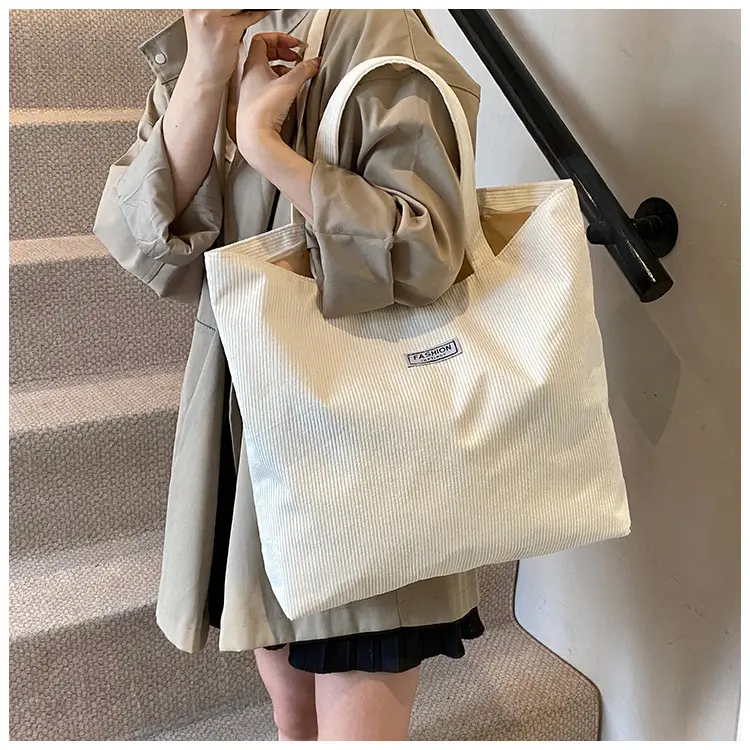 Women's Corduroy Tote Bag Brown Large Capacity 2023 — feature 23