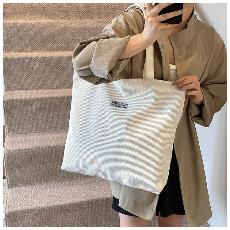 Women's Corduroy Tote Bag Brown Large Capacity 2023 — feature 25