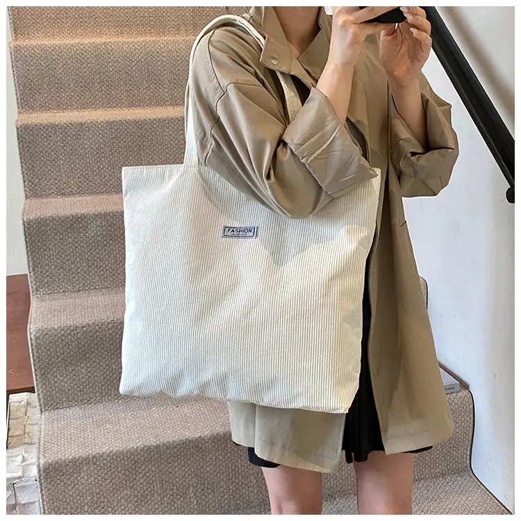 Women's Corduroy Tote Bag Brown Large Capacity 2023 — feature 26
