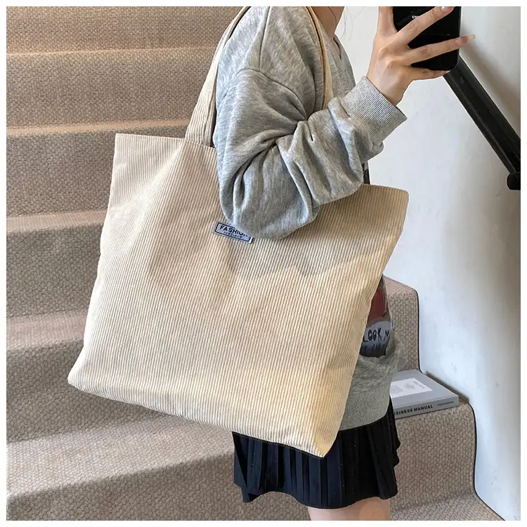 Women's Corduroy Tote Bag Brown Large Capacity 2023 — feature 27