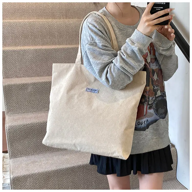 Women's Corduroy Tote Bag Brown Large Capacity 2023 — feature 28