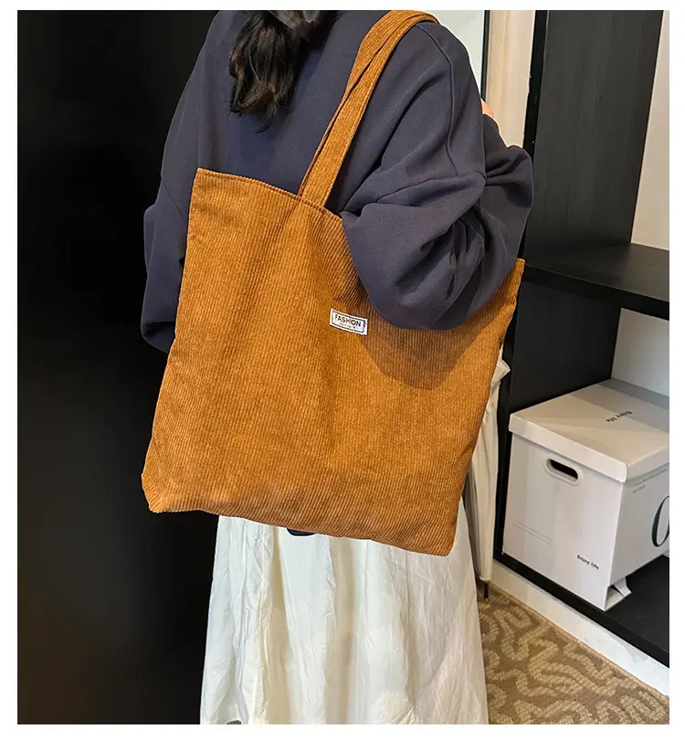 Women's Corduroy Tote Bag Brown Large Capacity 2023 — feature 8