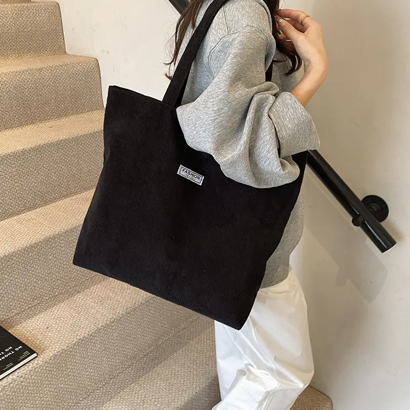 Women's Corduroy Tote Bag Brown Large Capacity 2023 - Image 3