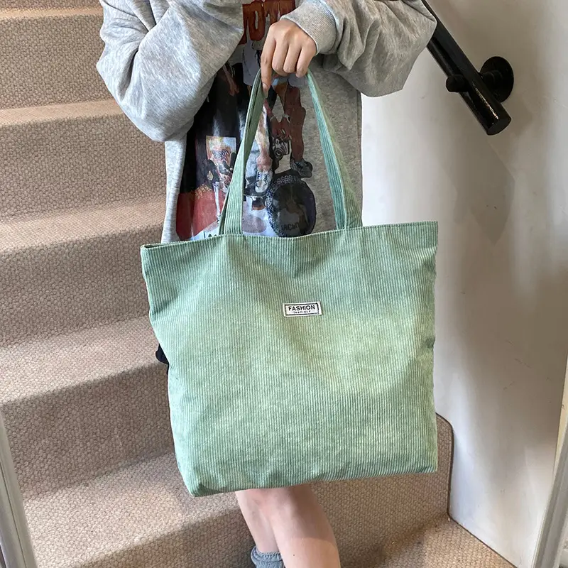 Women's Corduroy Tote Bag Brown Large Capacity 2023 - Image 4