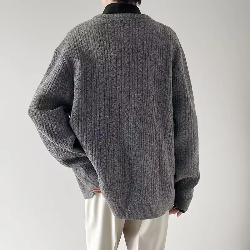 Men's V-Neck Knitted Sweater Cream Loose Casual — feature 12