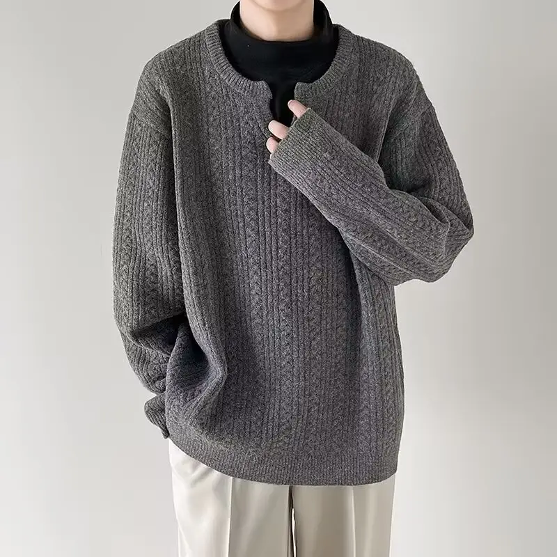 Men's V-Neck Knitted Sweater Cream Loose Casual — feature 13