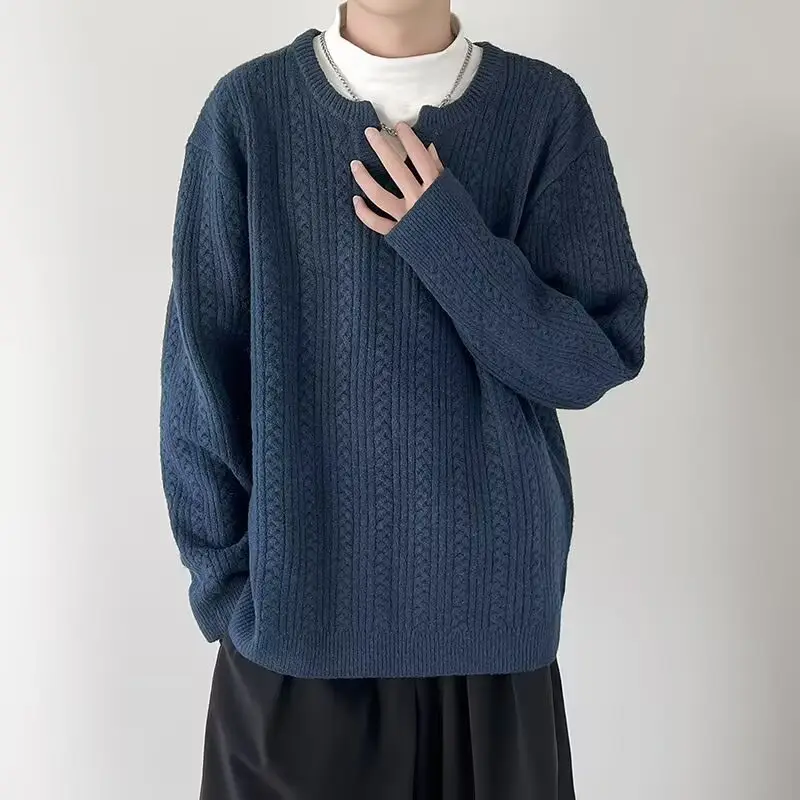 Men's V-Neck Knitted Sweater Cream Loose Casual — feature 16