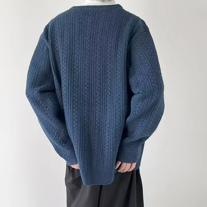 Men's V-Neck Knitted Sweater Cream Loose Casual — feature 20