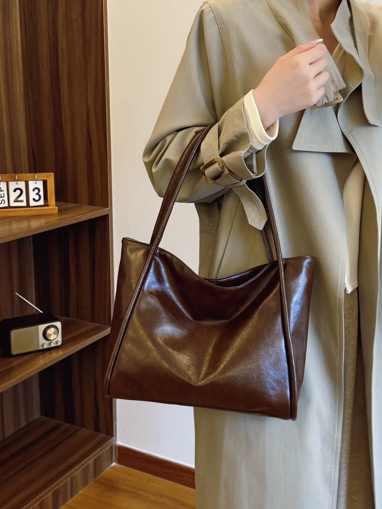 Brown Leather Tote Bag for Women 2024 New - Image 6