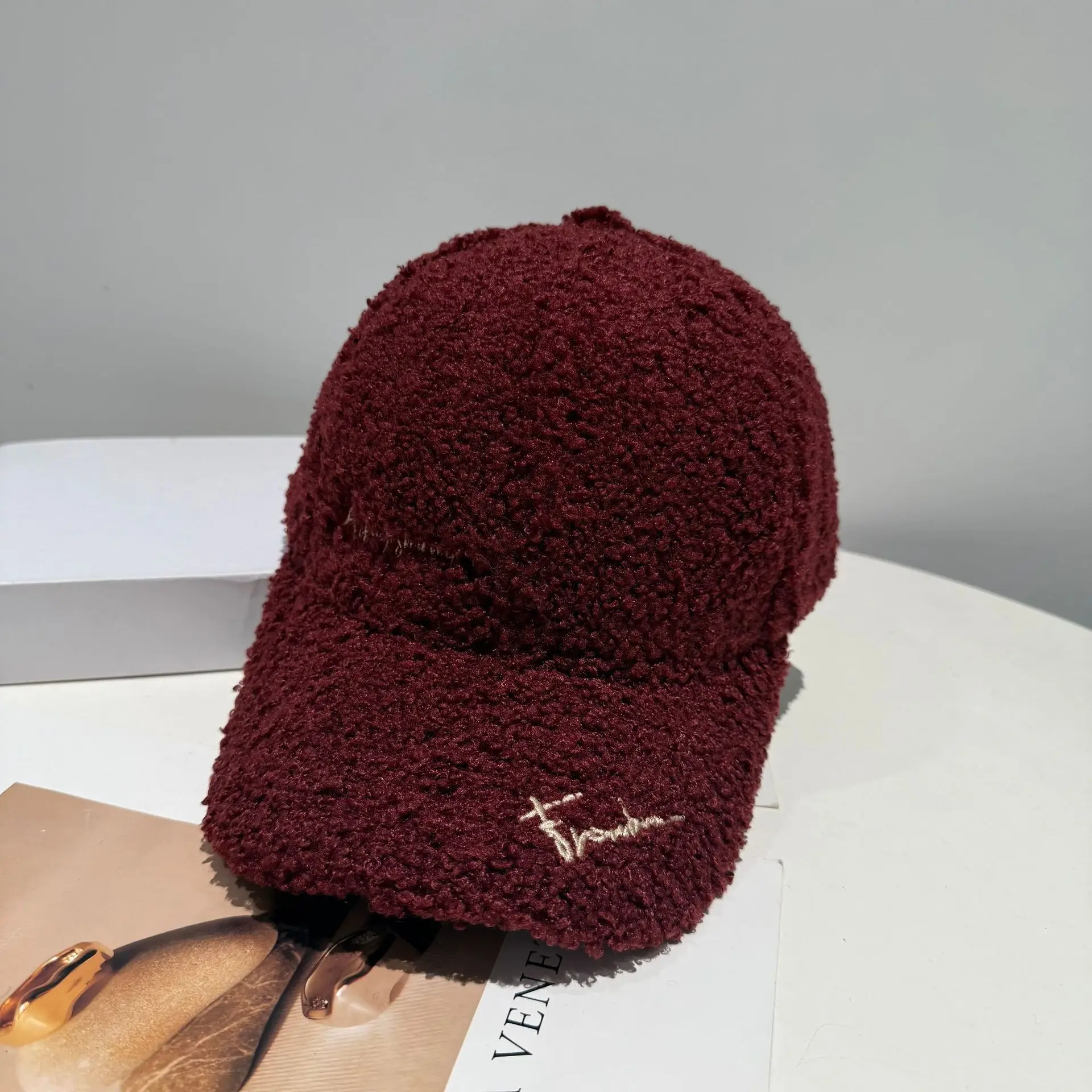Black Plush Women's Winter Cap Wide Bristle