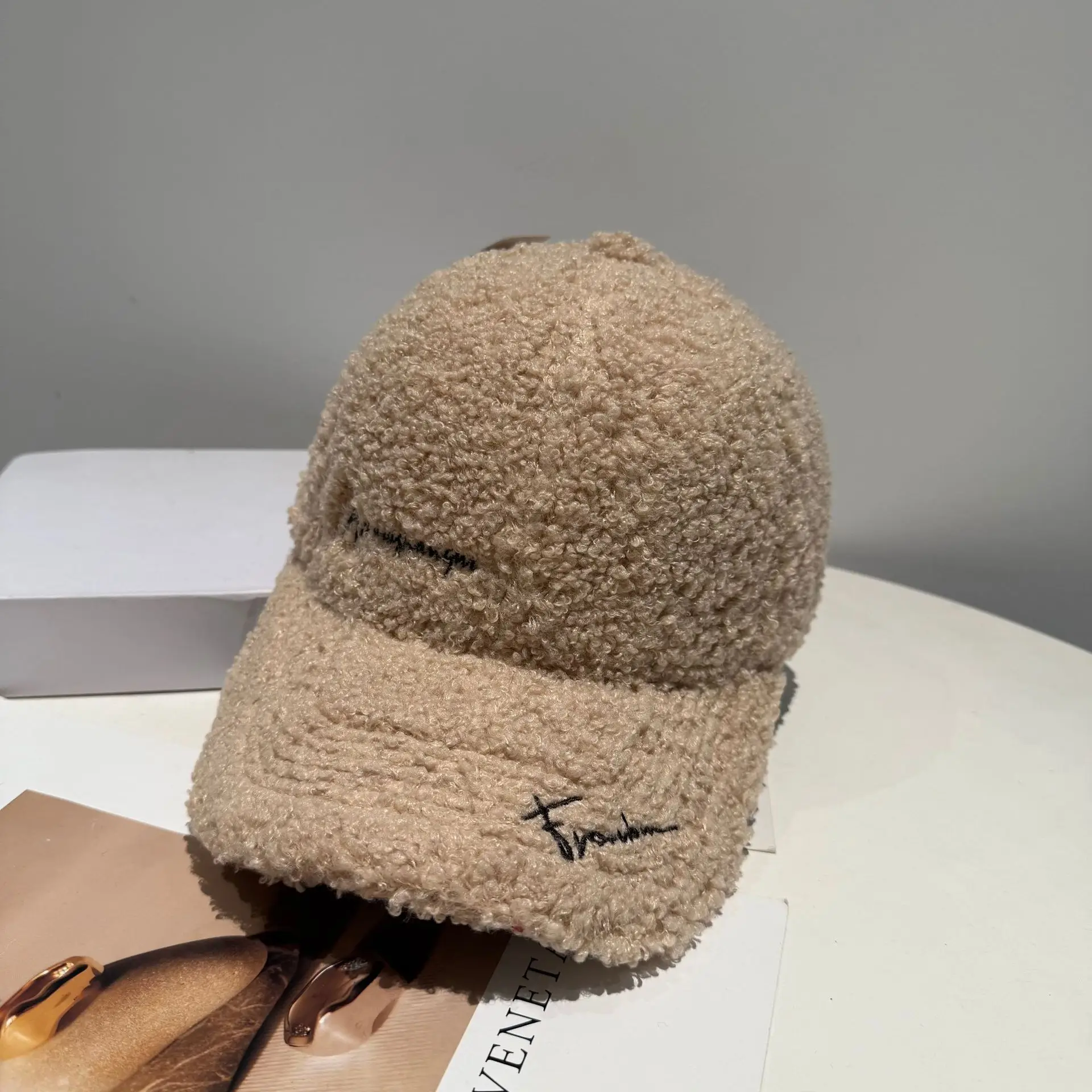 Black Plush Women's Winter Cap Wide Bristle