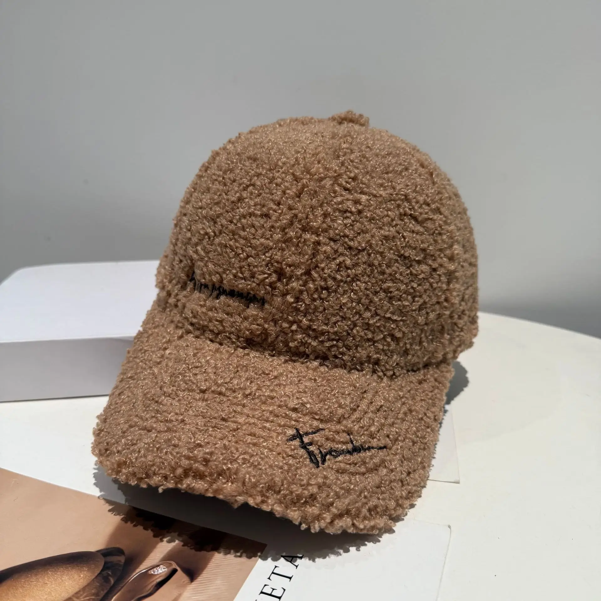 Black Plush Women's Winter Cap Wide Bristle