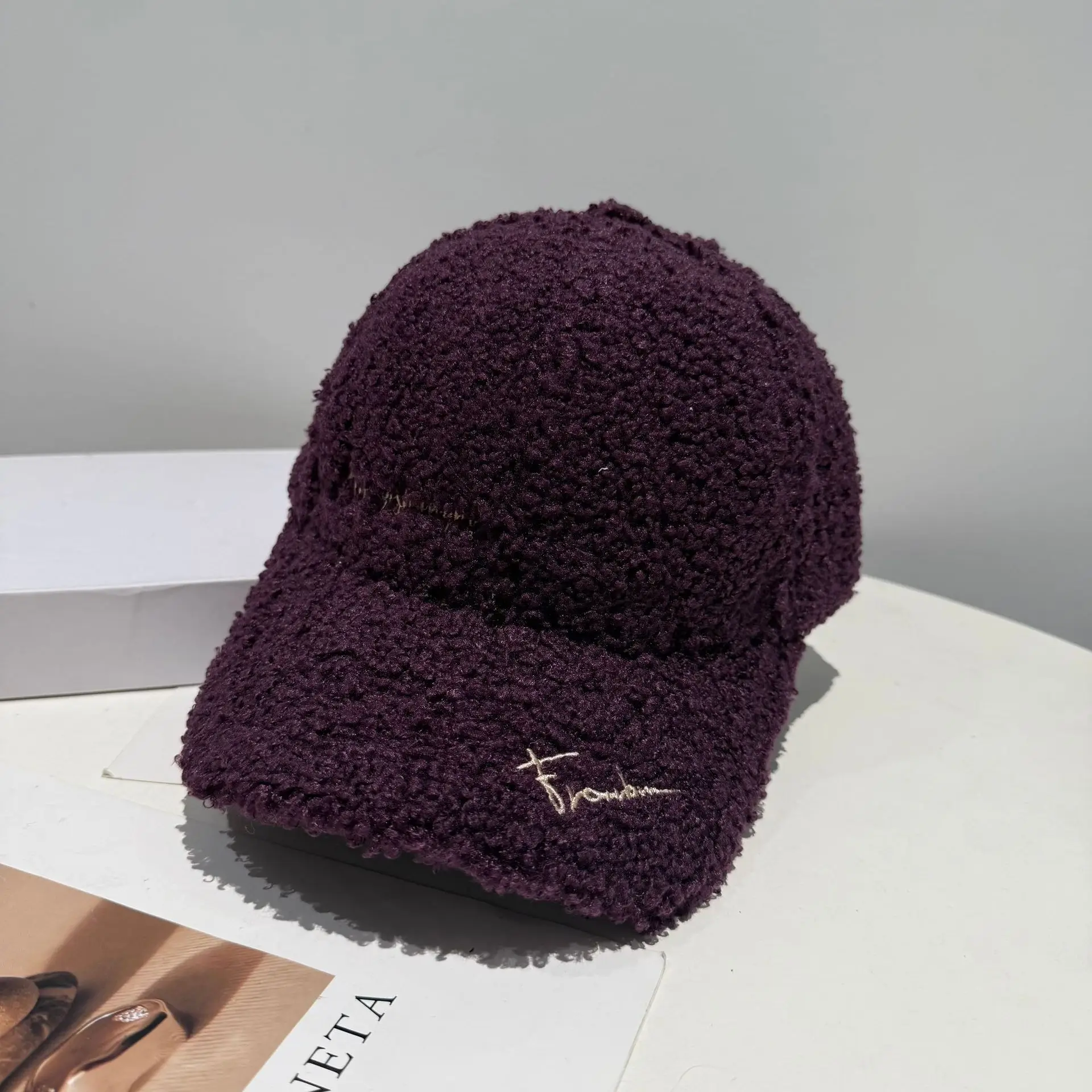 Black Plush Women's Winter Cap Wide Bristle