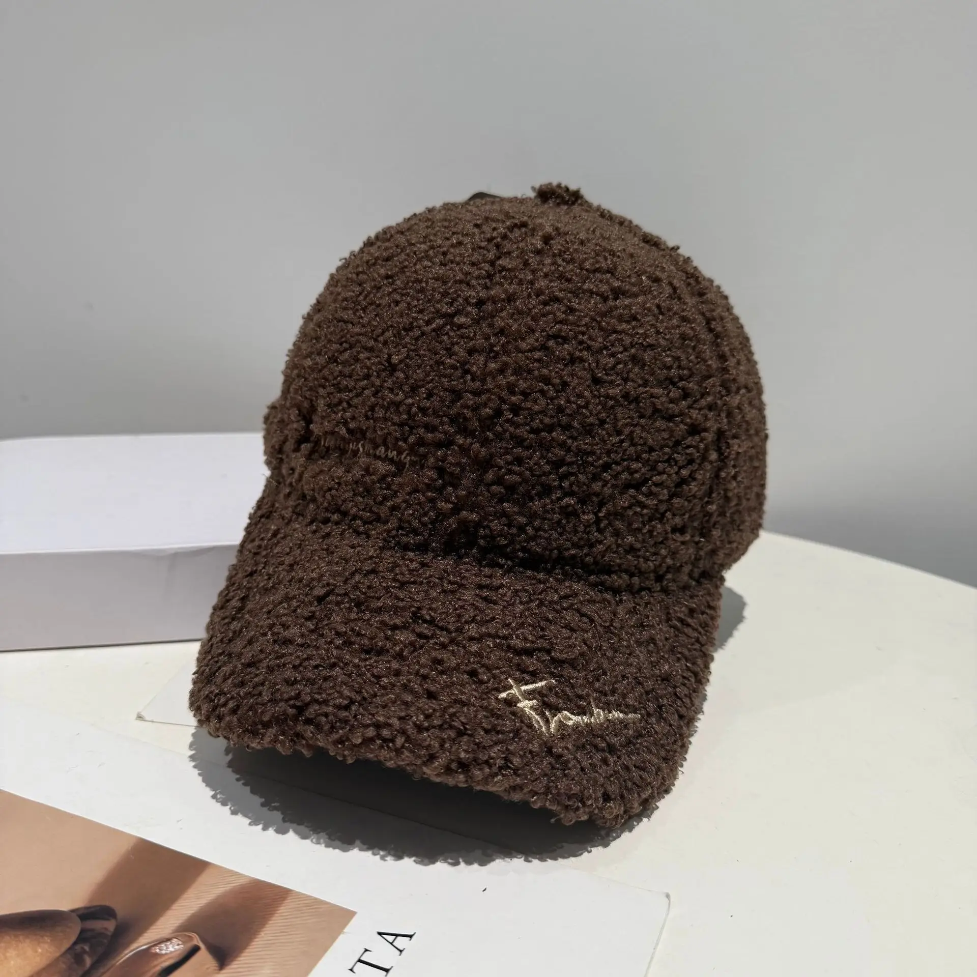 Black Plush Women's Winter Cap Wide Bristle
