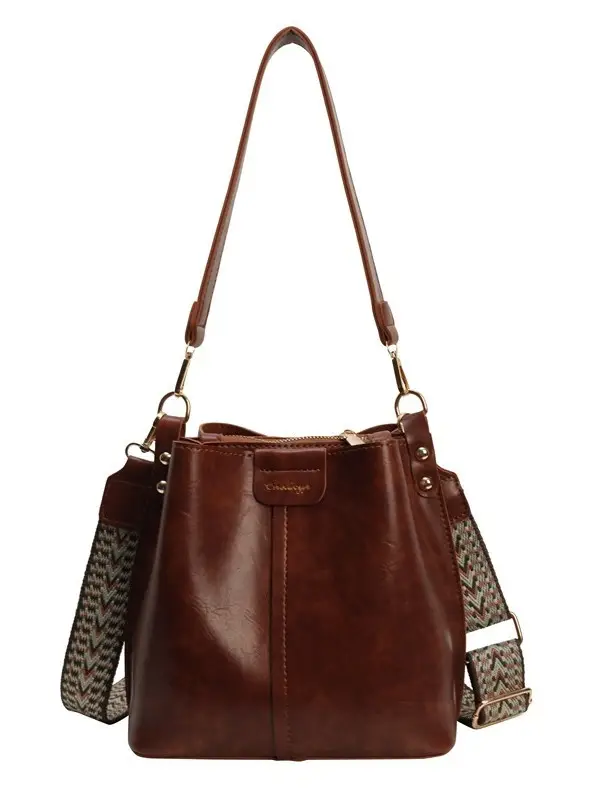 Women's Vintage Brown Leather Bucket Bag Shoulder Messenger - Image 13