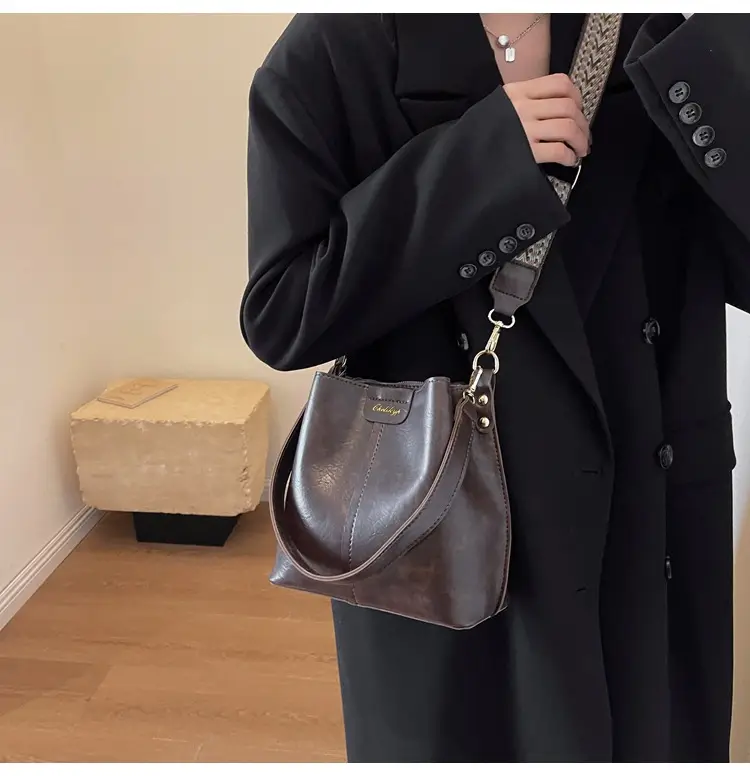 Women's Vintage Brown Leather Bucket Bag Shoulder Messenger — feature 11
