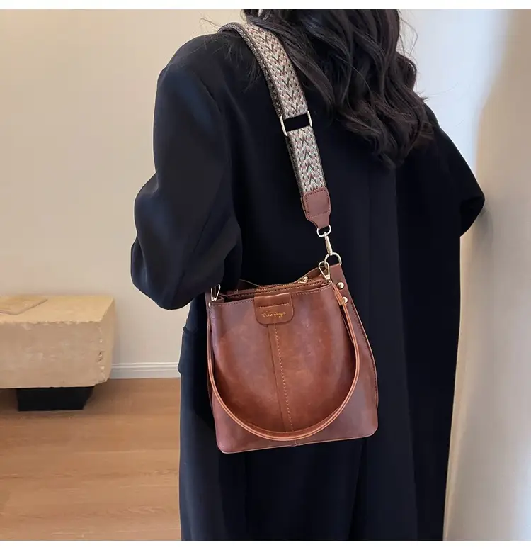Women's Vintage Brown Leather Bucket Bag Shoulder Messenger — feature 21