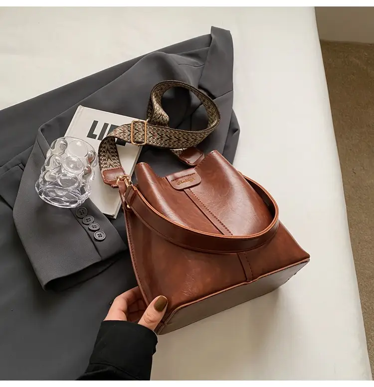 Women's Vintage Brown Leather Bucket Bag Shoulder Messenger — feature 29