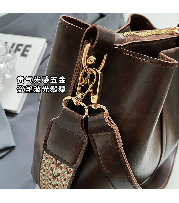 Women's Vintage Brown Leather Bucket Bag Shoulder Messenger — feature 5