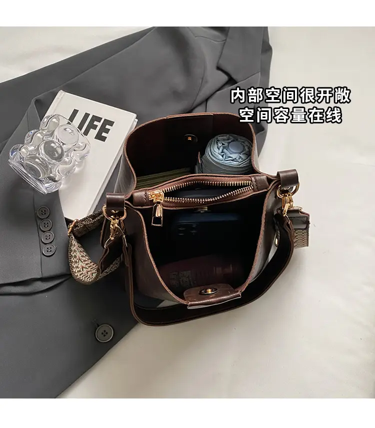 Women's Vintage Brown Leather Bucket Bag Shoulder Messenger — feature 7