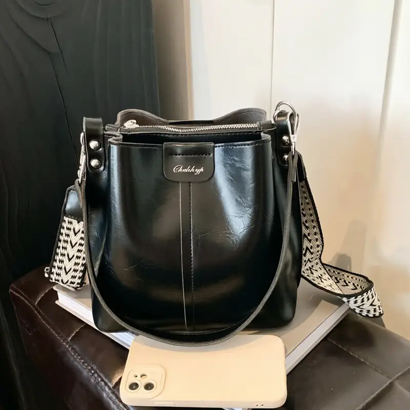 Women's Vintage Brown Leather Bucket Bag Shoulder Messenger - Image 5