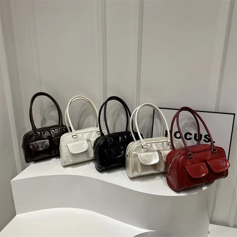 Women Retro Double Pocket Shoulder Bag Brown 2024 - Image 9