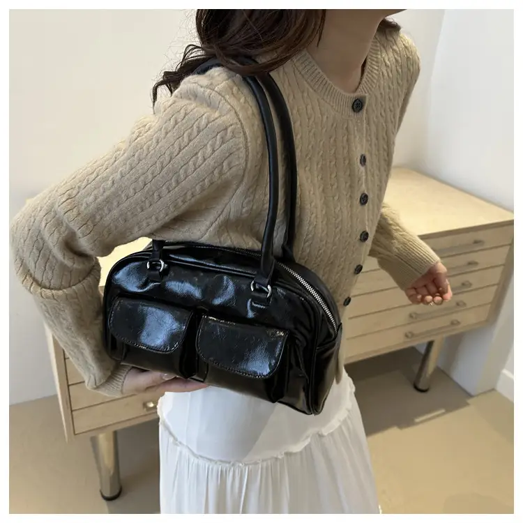 Women Retro Double Pocket Shoulder Bag Brown 2024 — feature 14