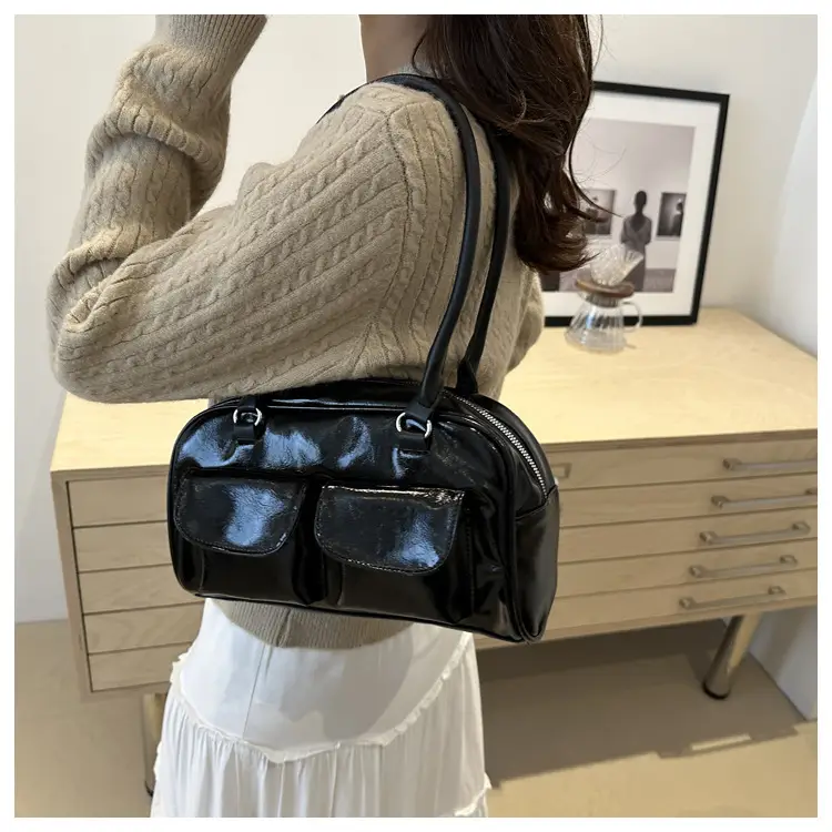 Women Retro Double Pocket Shoulder Bag Brown 2024 — feature 15