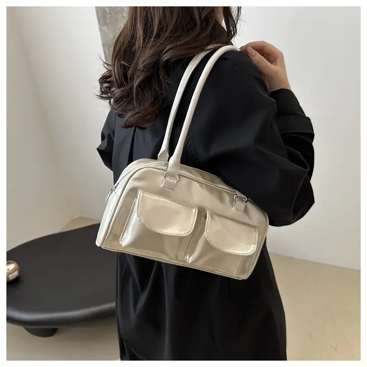 Women Retro Double Pocket Shoulder Bag Brown 2024 — feature 18