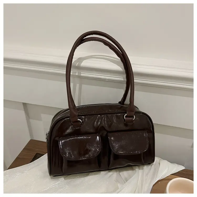 Women Retro Double Pocket Shoulder Bag Brown 2024 — feature 23