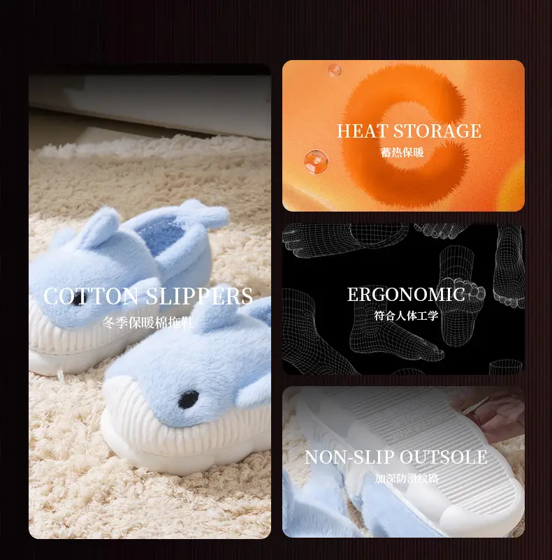 Parent-Child Bag with Cotton Slippers Women's Winter Couple's Home Warm Cartoon fleece-lined Warm Zhongda Children's Cotton Shoes for Men — feature 6