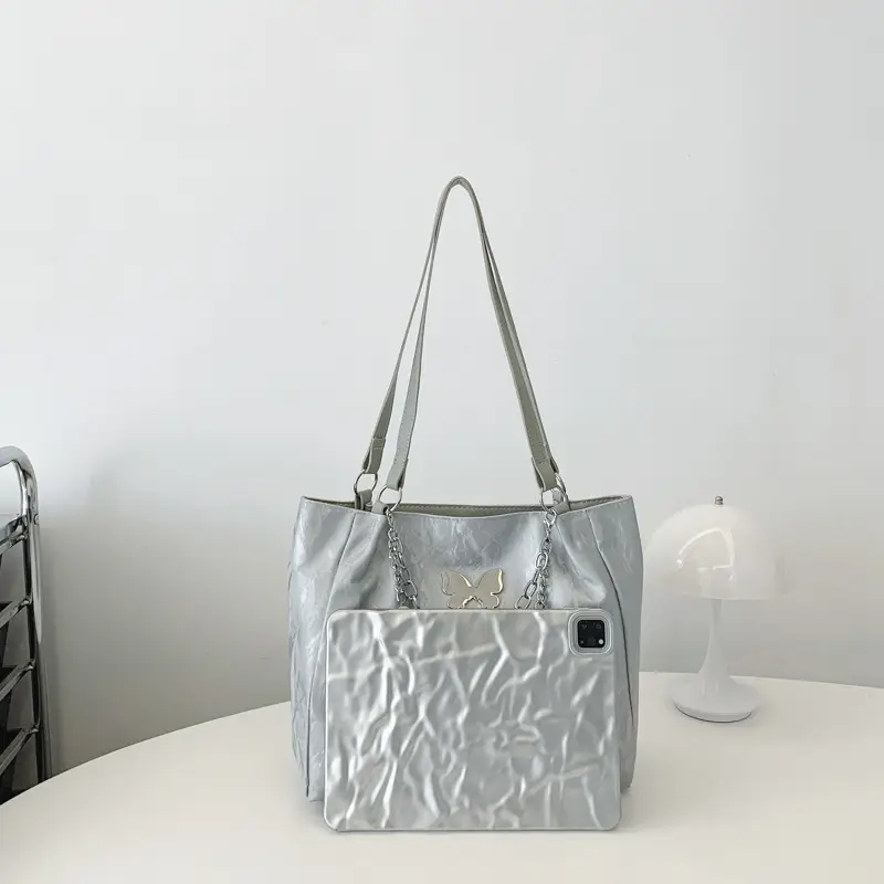 Commuting Bag for Women, Large Capacity, 2026 New Spring and Summer Silver Women's Tote Bag, College Student Class Shoulder Bag - Image 10