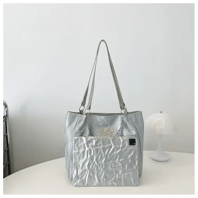Commuting Bag for Women, Large Capacity, 2026 New Spring and Summer Silver Women's Tote Bag, College Student Class Shoulder Bag — feature 34