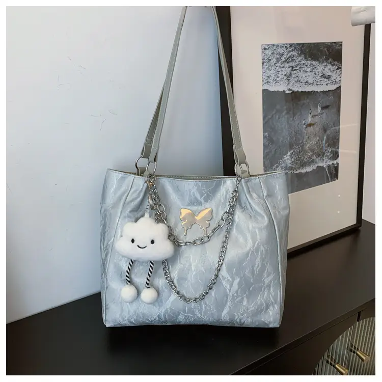 Commuting Bag for Women, Large Capacity, 2026 New Spring and Summer Silver Women's Tote Bag, College Student Class Shoulder Bag - Image 6