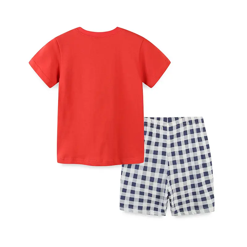 Blue Checkered Crewneck Boys Suit Summer Wear