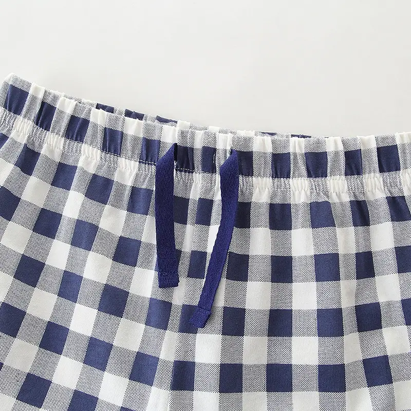 Blue Checkered Crewneck Boys Suit Summer Wear