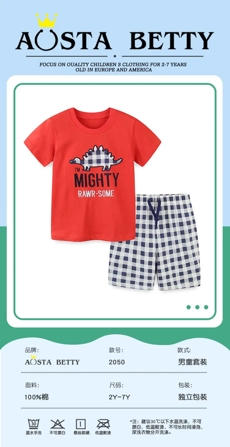 Blue Checkered Crewneck Boys Suit Summer Wear — feature 1