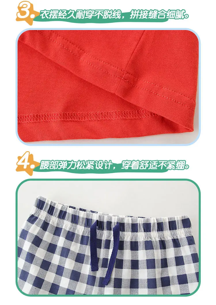 Blue Checkered Crewneck Boys Suit Summer Wear — feature 5