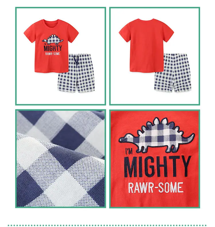 Blue Checkered Crewneck Boys Suit Summer Wear — feature 6