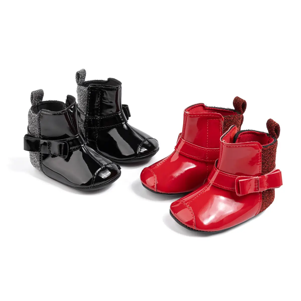 2024 Winter Baby Boots Black Red Bow Hook Loop