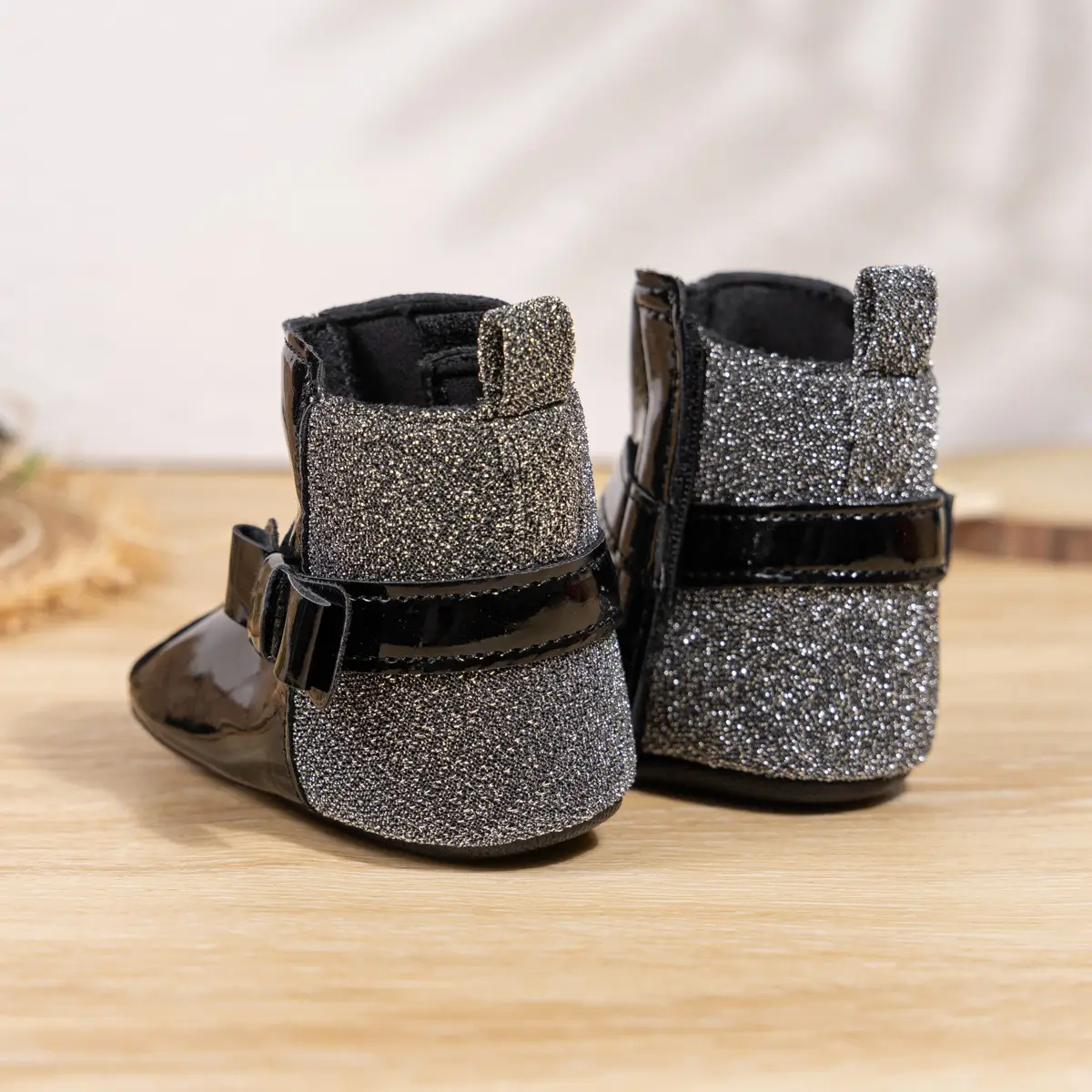 2024 Winter Baby Boots Black Red Bow Hook Loop — feature 10