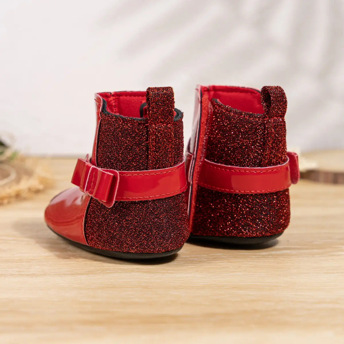 2024 Winter Baby Boots Black Red Bow Hook Loop — feature 19