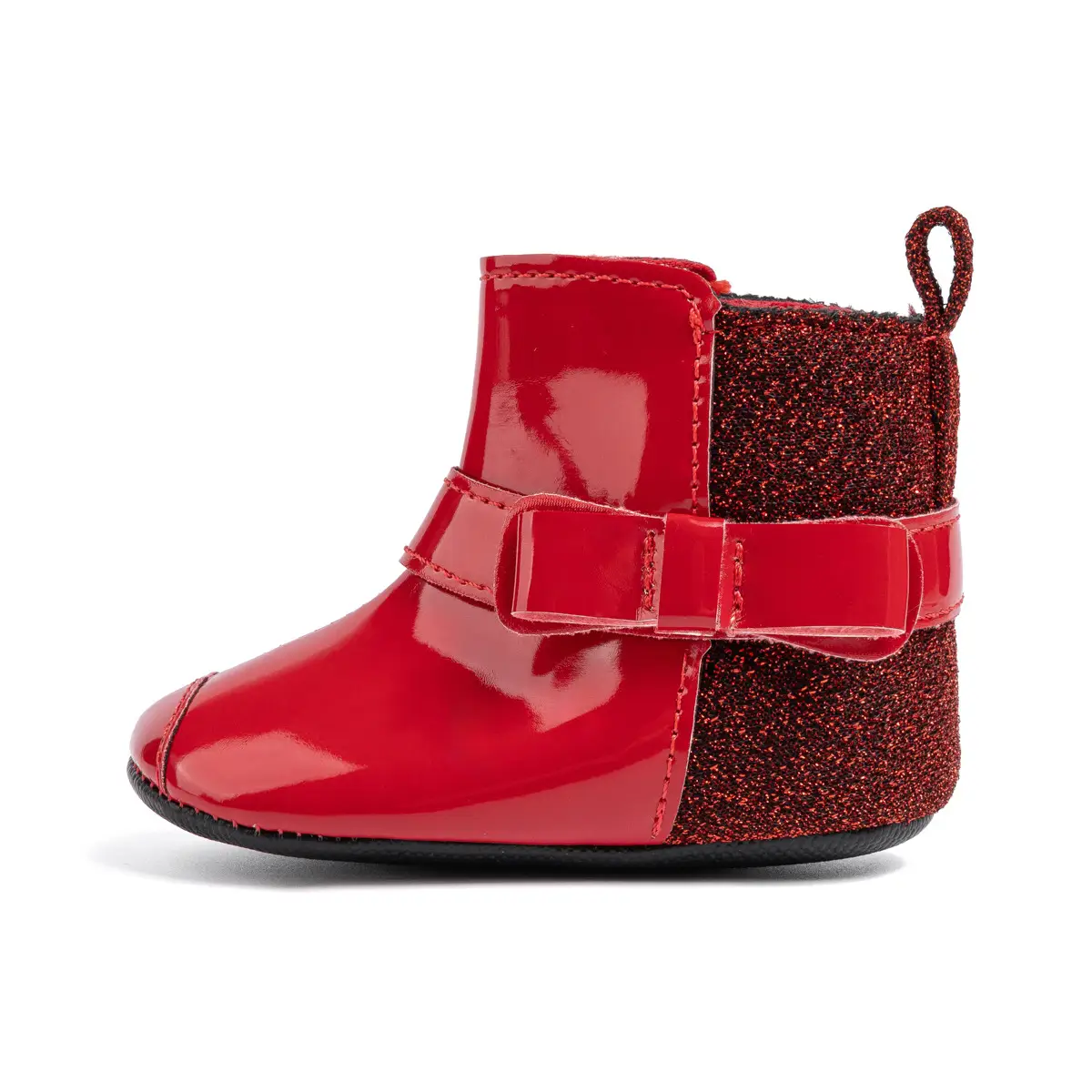2024 Winter Baby Boots Black Red Bow Hook Loop — feature 23