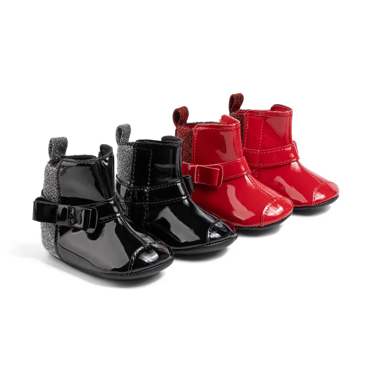 2024 Winter Baby Boots Black Red Bow Hook Loop — feature 6