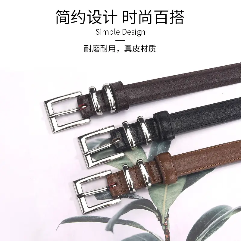 Women Genuine Leather Belt with Silver Buckle Brown Black