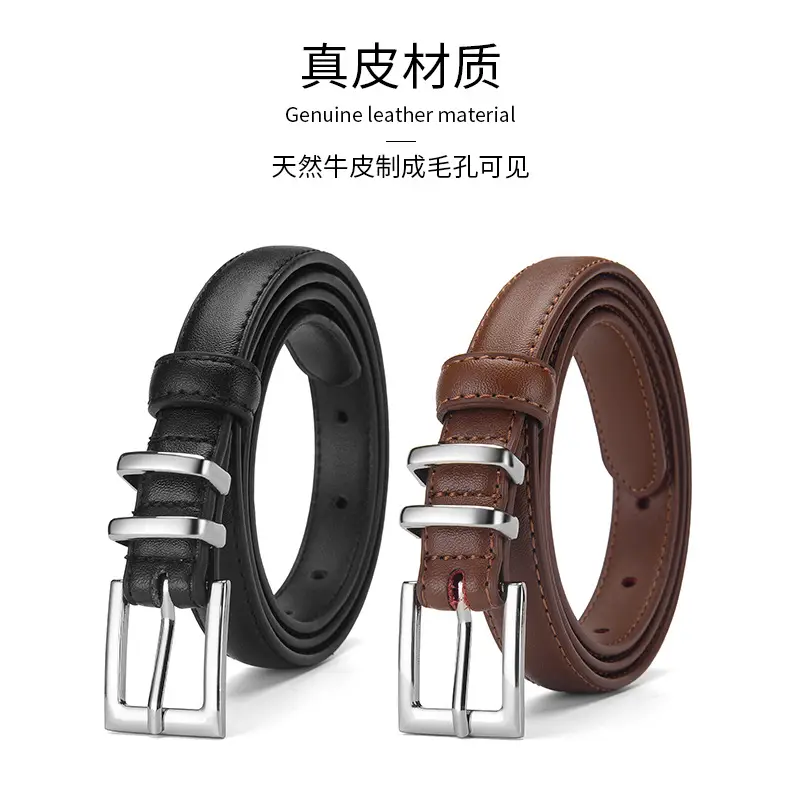 Women Genuine Leather Belt with Silver Buckle Brown Black