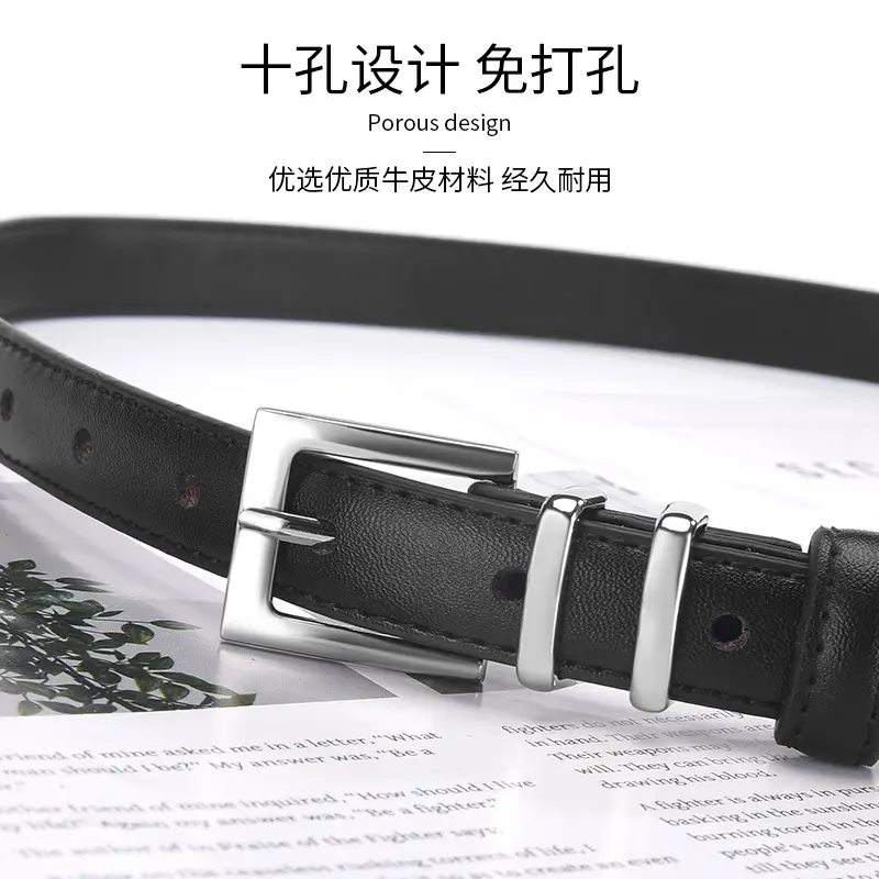 Women Genuine Leather Belt with Silver Buckle Brown Black