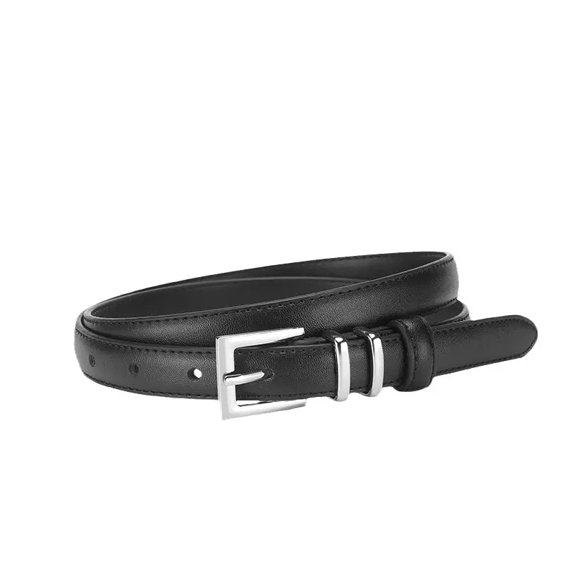 Women Genuine Leather Belt with Silver Buckle Brown Black