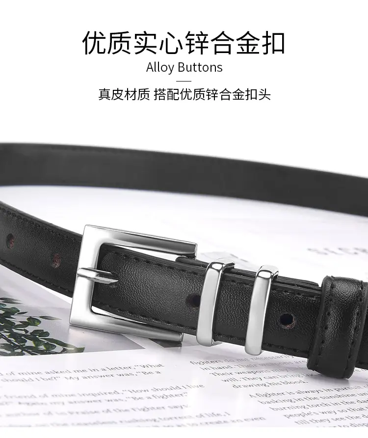 Women Genuine Leather Belt with Silver Buckle Brown Black — feature 10